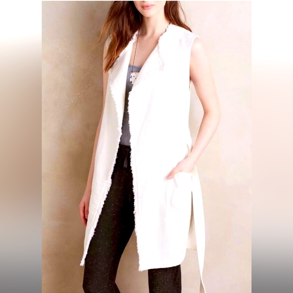 Anthropologie Frayed Luna Vest by Elevenses Off White W/ Belt